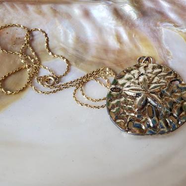 Sand dollar necklace gold tone pendant with vintage chain,1990's 