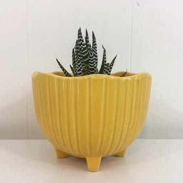 Vintage Yellow McCoy Style Planter Art Deco Small Ceramic Pottery Bowl Pot Mid-Century Mustard Gold Sunshine Butter Made in the USA 