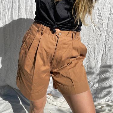 Vintage Trouser Shorts / 90's HUNT CLUB Pleated High Waist Khaki Shorts / Size 28 