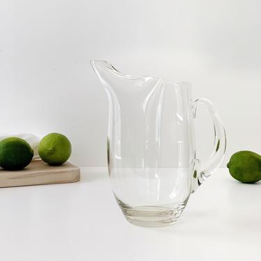 Vintage Clear Glass Pitcher with Ice-Lip Spout, Medium Size Serving Pitcher Holds 4 Cups 