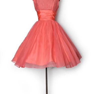 vtg Peach Party Prom Dress, Holiday Gown, Vintage Evening Cocktail Party Dress 1950's, 1960's Small Full Skirt petticoat 