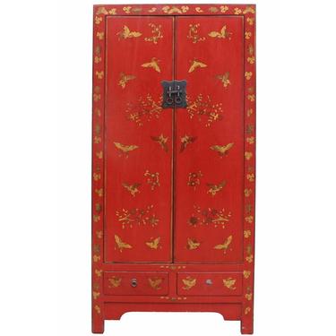 Chinese Distressed Red Golden Butterflies Cabinet cs2335S