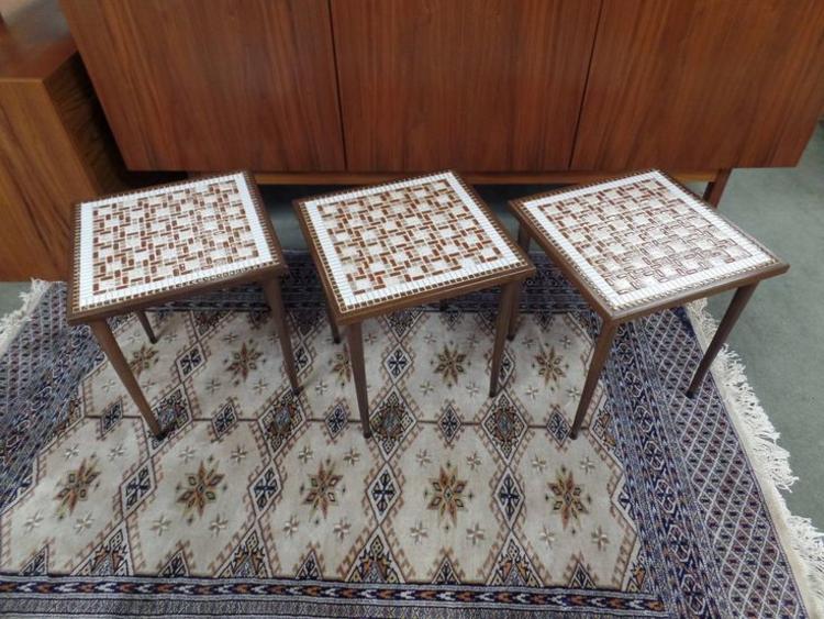 Set of three Mid-Century Modern tile top stacking tables