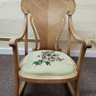 Item #DX21 Antique Rocking Chair w/ Embroidered Seat c.1920