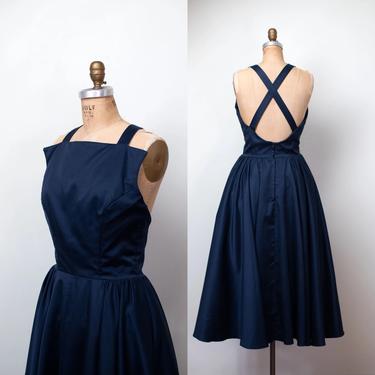 1980s Navy Blue Dress | Victor Costa 