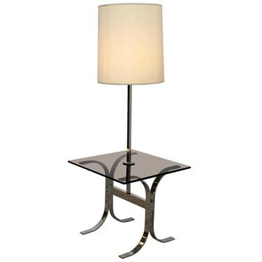 Mid Century Modern Chrome Smoked Glass Floor Lamp Table Laurel 1970s 