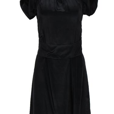 Rebecca Taylor - Black Silk Belted Dress w/ Floral Appliques Sz 4