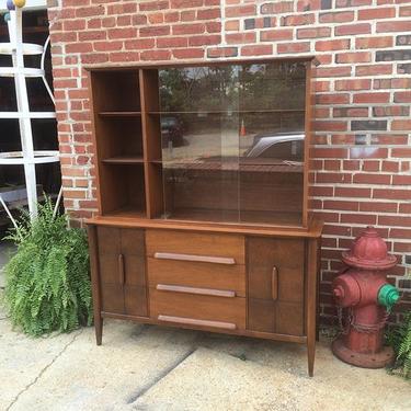 Mid-century modern credenza / wall cabinet / glass front shelving unit by Stanley