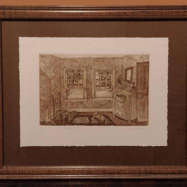 Signed & Numbered Leslie J Goodall Intaglio Etching &quot;Sunbath in the Middle Room&quot; 16/100 Cat Art 17x14 