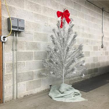 LOCAL PICKUP ONLY Vintage Aluminum Christmas Tree Retro 1950's Silver Foil X-Mas Peg Tree 5ft 8in The Sparkler Pom Pom by Holiday House 