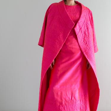 Spectacular 1960's HOT PINK Silk Maxi Coat &amp; Hostess Gown / Medium