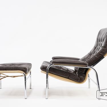 Noboru Nakamura Leather Lounge Chair with Ottoman