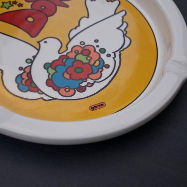 Vintage 60s Pop Art Peace Bird Dove Ashtray Peter Max Iroquois China Heavy 10 Inch Mid-Century 