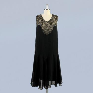 1920s Dress / 20s Illusion Lace Witchy Dress / Art Deco / L 