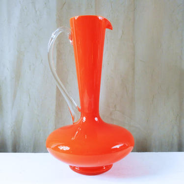 Vintage Italian Cased Glass Ewer / Pitcher / Jug - Hand Blown Art Glass from Empoli, Italy 