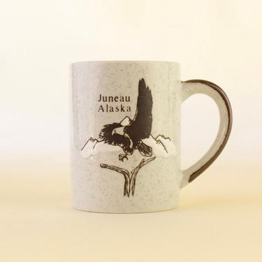 Juneau Alaska Souvenir Mug Bald Eagle Collectible Speckled Coffee Cup / 70s 80s Kitsch Speckled Americana PNW 