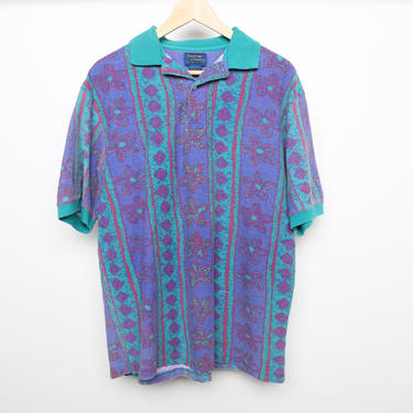 vintage versace style POLO all over print 1990s contrast collar vintage polo shirt -- size medium 