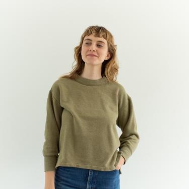 Vintage French Faded Olive Green Crew Sweatshirt | Cozy Fleece | 70s Made in France | FS018 | S M | 