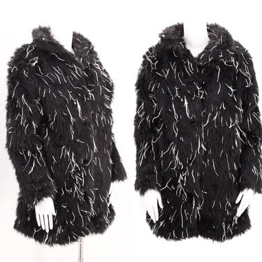 90s raver faux fur feather shaggy coat M-L  / vintage 1990s PORKY PIES maribou fun fur plush club kid muppet coat 