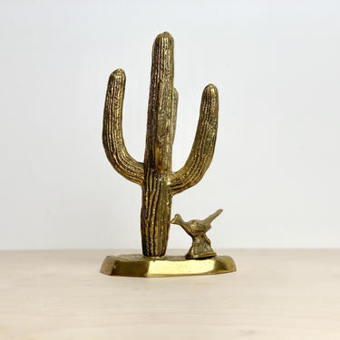 Vintage Brass Cactus Statue 
