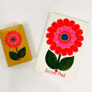Vintage Bridge Score Pad Plastic Coated Playing Cards Flower Power Floral Flowers  NOS Deadstock Brand New Playing Card Deck Ephemera 