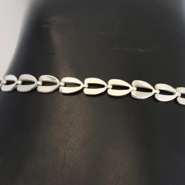 80's Italy m 925 silver abstract organic leaves link bracelet, dainty artisan made sterling leaf chain hippie stacking bracelet 