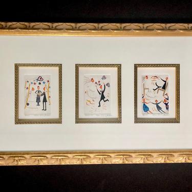 Karla Gudeon Jewish Wedding Triptych Etchings Vows, Hora, Mazel Tov 49/100 Framed Judaica Free Shipping 