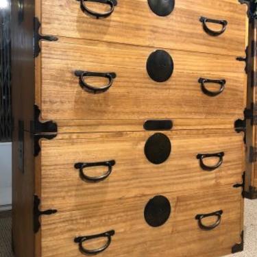 Antique Japanese Kasane Tansu Two Section Clothing Chest