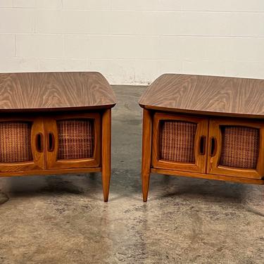 Lane Mid-Century Modern Walnut End Table Cabinet / Nightstand ~ A Pair 