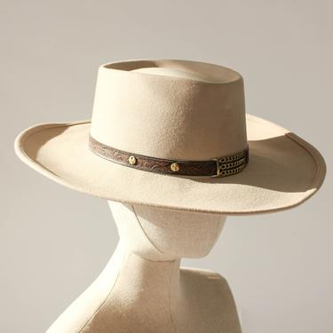 Vintage Golden Gate Hat Co. Light Tan Little Joe Wide Flat Brim Western Hat | Made in USA | 100% Wool | Size 7 1/4 | Designer Gambler Hat 