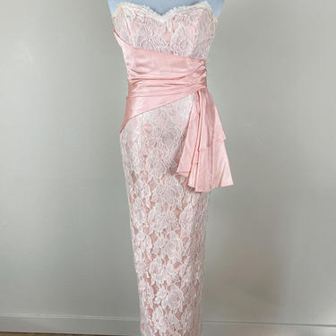 80's Pretty in Pink // Stunning Vintage Lace Formal Pink Sheath Prom Dress by Nadine // Size 5 