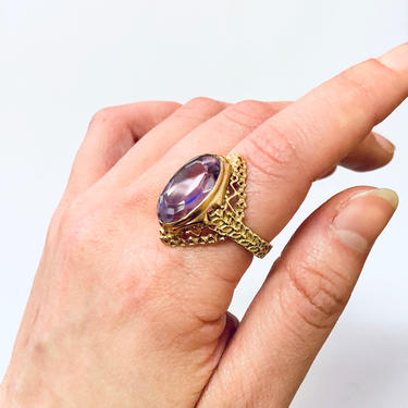 Vintage Ring, Gold Ring, Amethyst Ring, 14 Carat Gold, 14K Yellow Gold, Gold and Purple, Large Ring, Statement Ring, Vintage Jewelry, Unique 