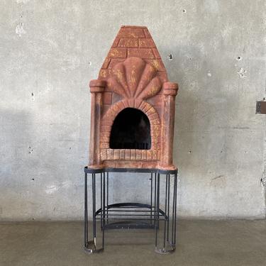 Vintage Terracotta Fireplace with Wrought Iron Base