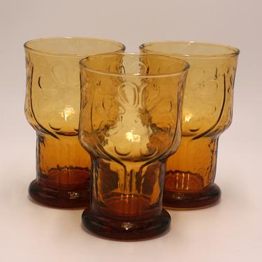 vintage country garden daisy 10 oz. amber glasses/set of three 