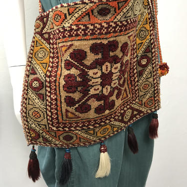 Vtg 60s rare carpetbag bag carpet purse pom pom 