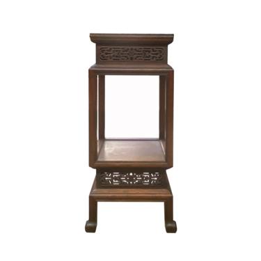 Chinese Huali Light Brown Square Carving Plant Stand Pedestal Table cs7230E 
