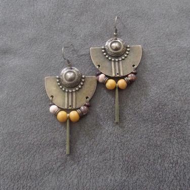 Bold tribal earrings, African earrings, Afrocentric earrings, antique bronze boho earrings, earth toned earrings, ethnic chandelier 