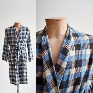 Vintage Blue Plaid Flannel Robe 