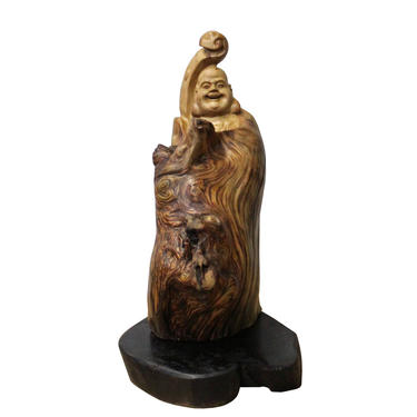 Chinese Cypress Wood Carved Irregular Shape Happy Buddha Statue cs4137E 