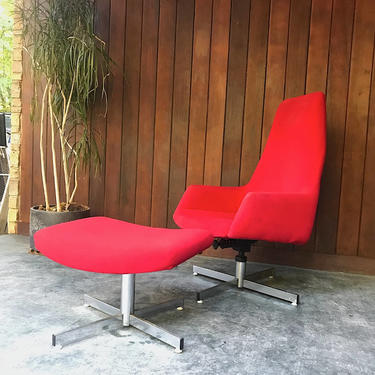 Vintage Red Chrome Lounge Chair Ottoman Mid-Century TLC Project 