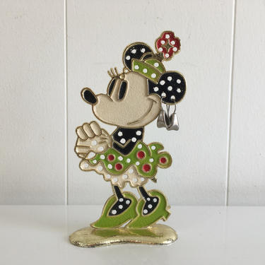 Vintage Minnie Mouse Earring Organizer Jewelry Tree Holder Metal Decor Walt Disney Productions Mickey Display Green Red Gold 