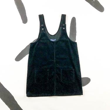 90s Black Corduroy Jumper Dress / Mini Dress / Overall Dress / Patch Pockets / Blue Spice / Large / Grunge / Delias / Cord / Overalls / 