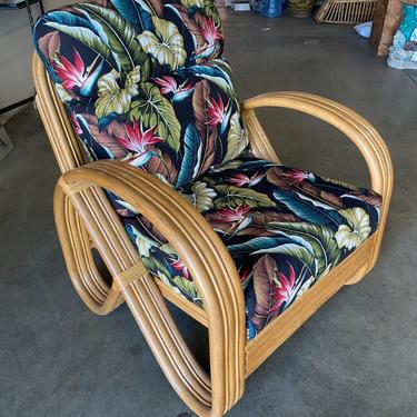 Modern 3/4 3-Strand Round Pretzel Rattan Lounge Chair with Barkcloth Cushions 