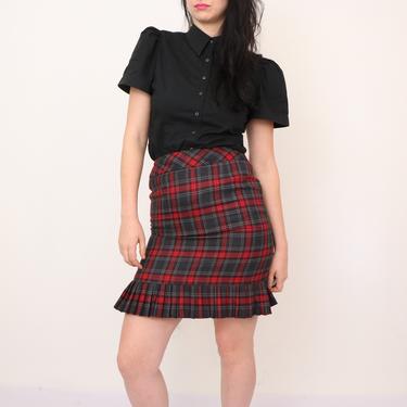 Vintage Plaid Mini Skirt/ Pendleton Wool Skirt/ Accordion Pleat Hem/ Tartan Mini Skirt/ High Waist Plaid Skirt/ Made in USA/ Size Small 