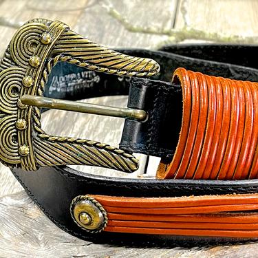 VINTAGE: Italian Adoppia Vita Leather Belt - Leather Belt - Black Belt - Brown Belt - SKU 00003484 