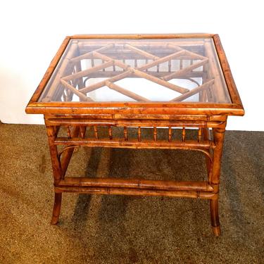 Burnt Bamboo Chippendale Rectangular End Table 