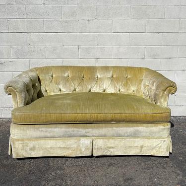 Vintage Loveseat Fabric Hollywood Regency Tufted Sofa Couch Glam Lounge Seating Settee Bohemian Boho Chic Milo Design Bedroom Bench 