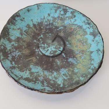 Vintage Abstract Turquoise Pattern Pottery Plate 