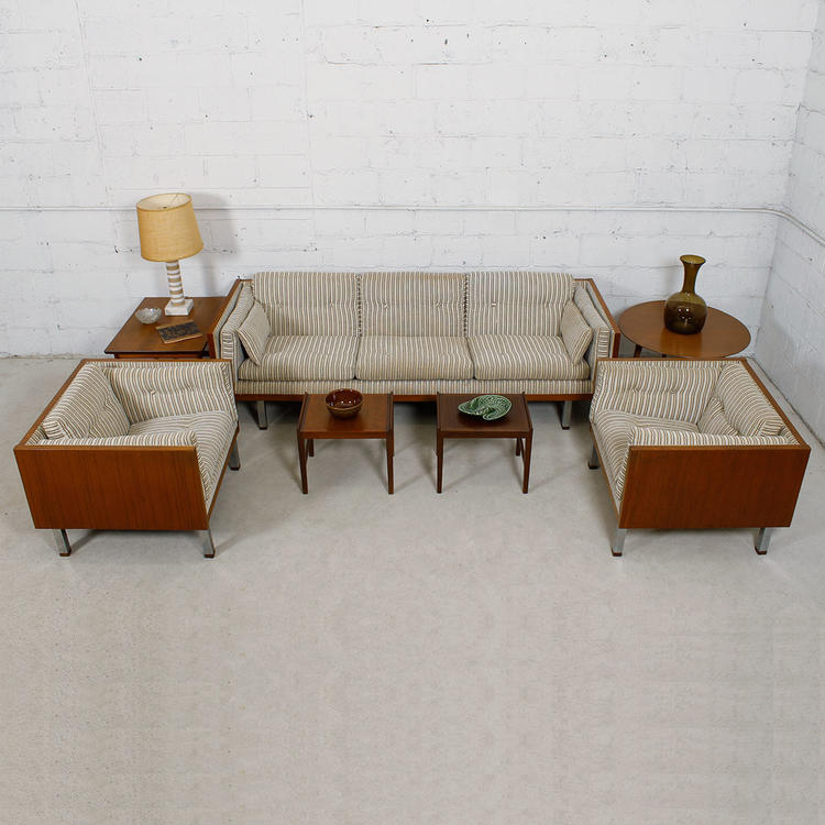 Milo Baughman Style Case Sofa and Pair of Chairs in Teak by Jydsk, Denmark