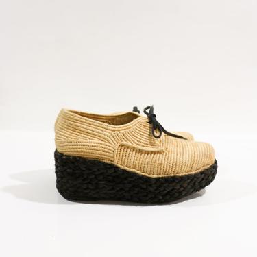 Carven X Robert Clergerie Raffia Platform Shoes, Size 37